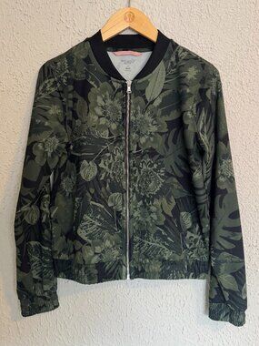 Green Plant Print Zip-Up